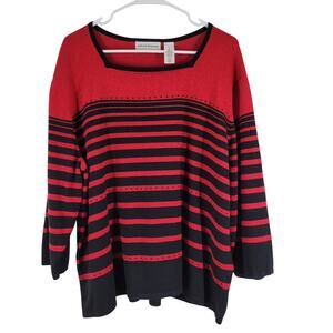 Alfred Dunner Sweater Womens 3X Red Black Embellished Metallic Holiday
